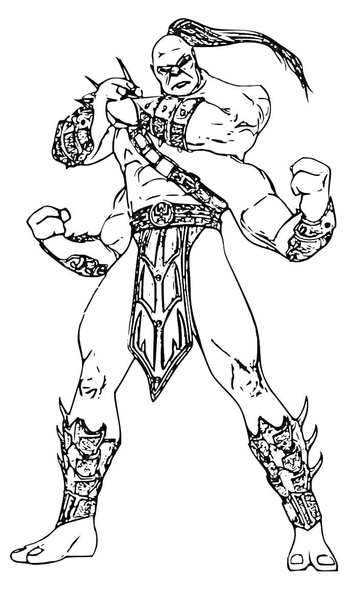 Раскраска Персонаж Mortal Kombat с четырьмя руками в боевой стойке