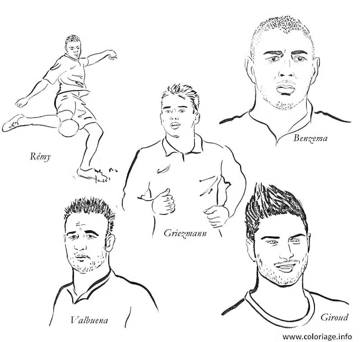 На раскраске изображено: Футболисты, Портреты, Спорт, Футбол