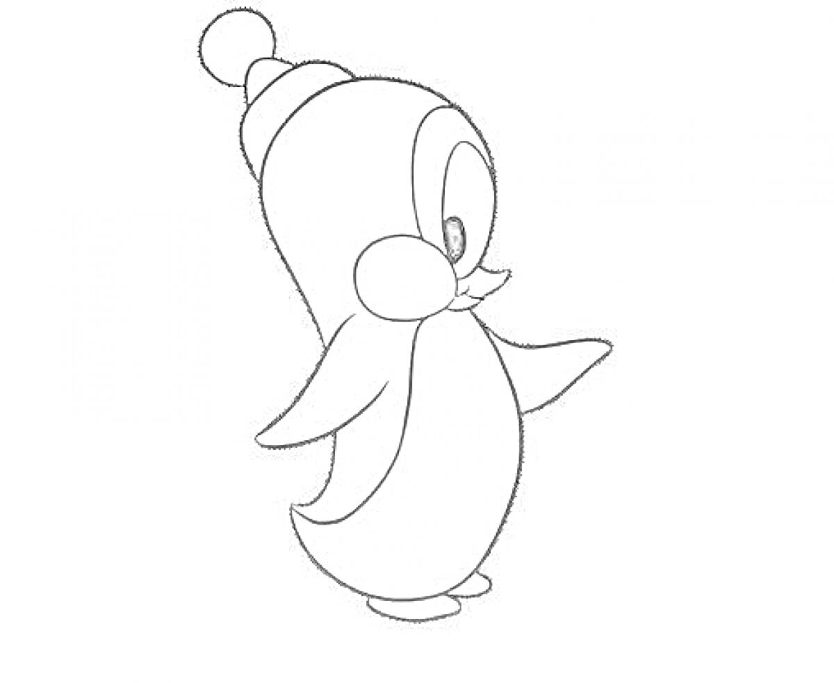 Раскраска Пингвиненок с шапкой