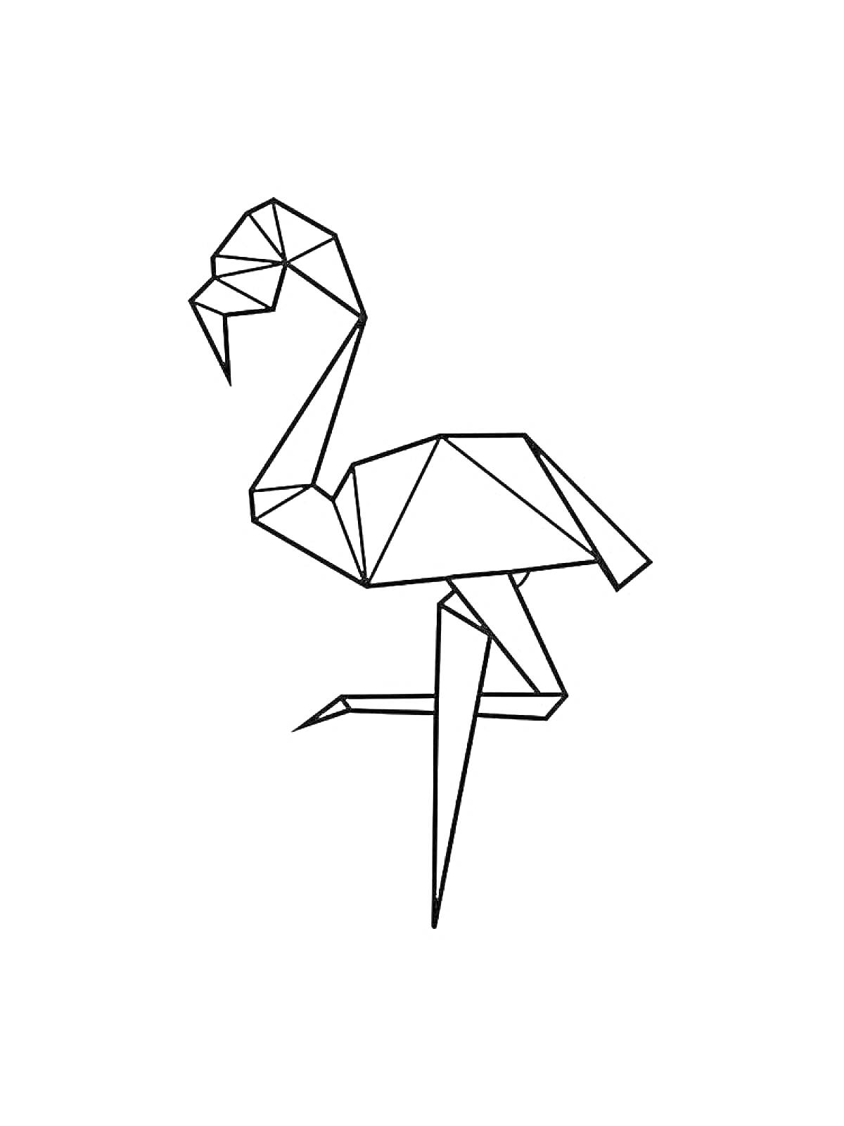 Раскраска Оригами фламинго в стойке на одной ноге