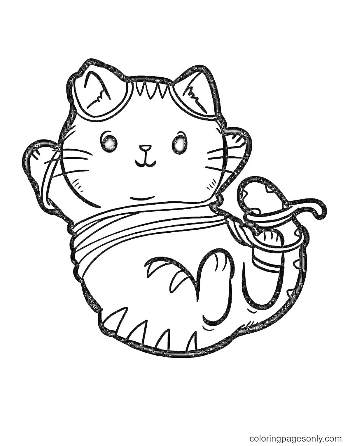 Раскраска Кот с мышкой в лапе