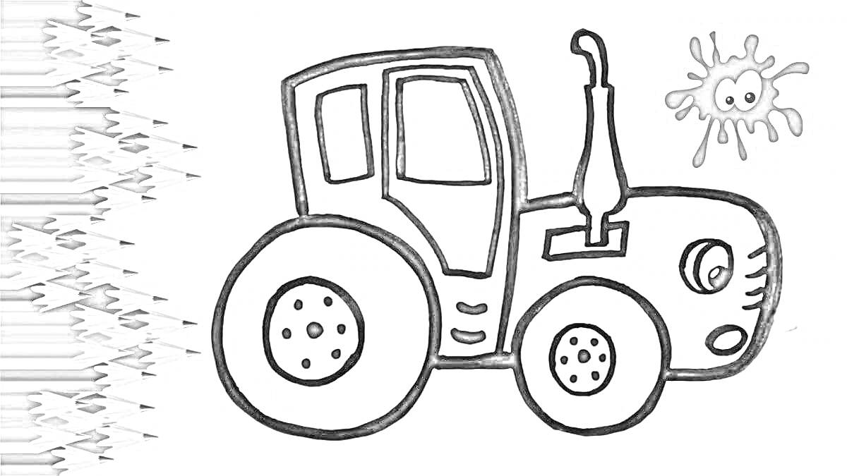На раскраске изображено: Трактор, Поле, Сельское хозяйство, Крупные колеса, Простая линия, Узоры