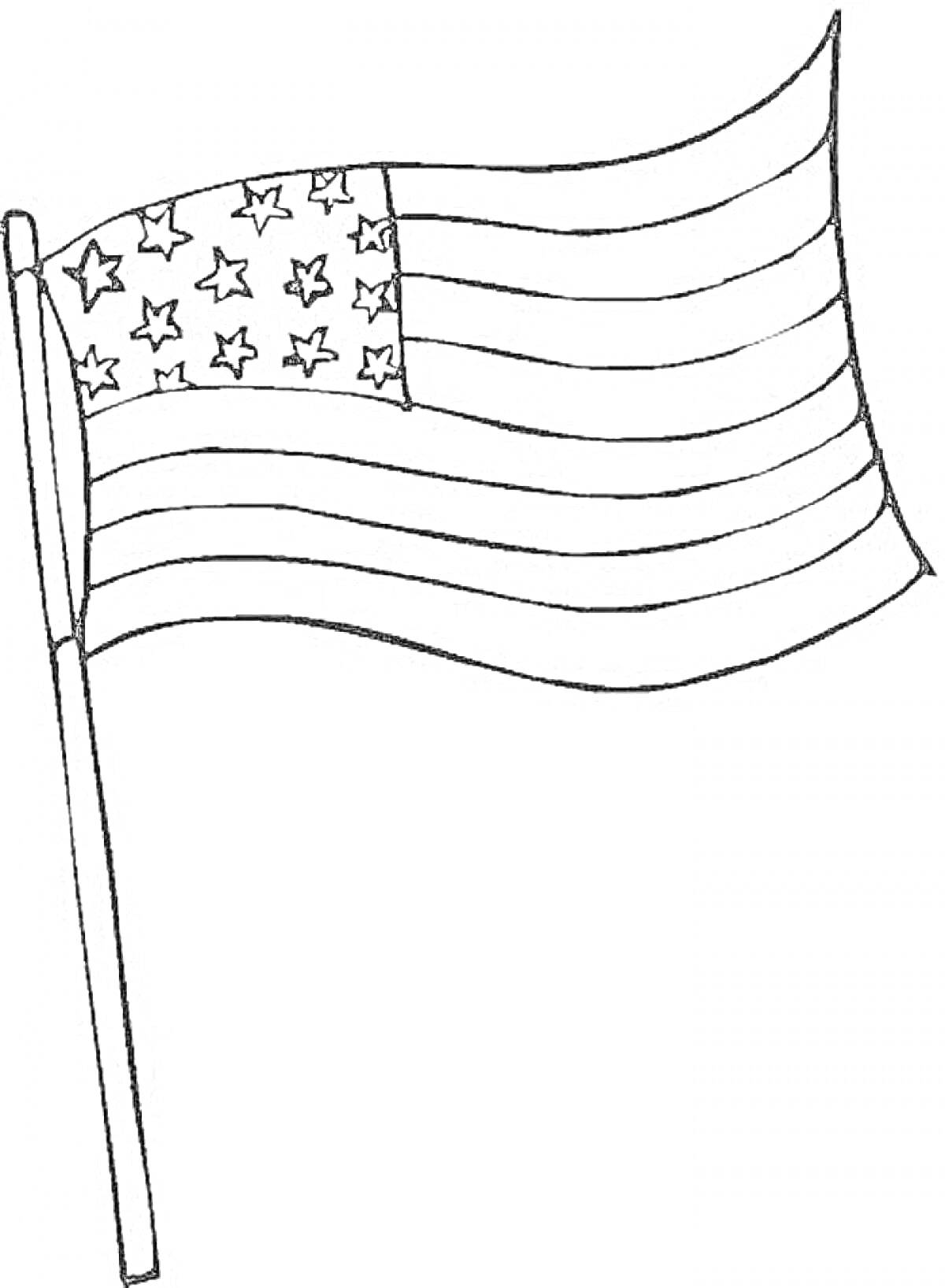 На раскраске изображено: Флаг, Полосы, Звезды, Флагшток, Америка, Патриотизм