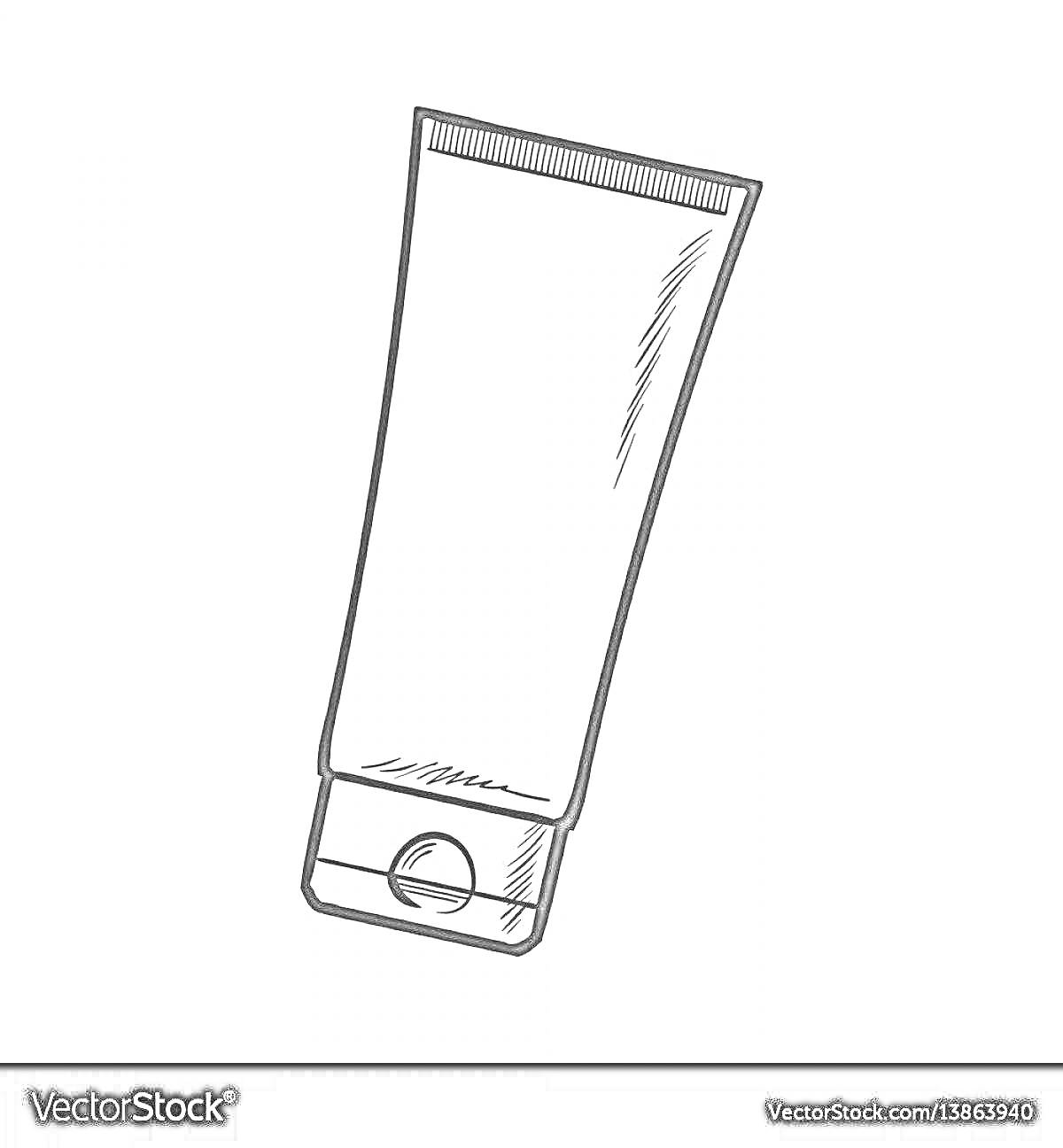 На раскраске изображено: Тюбик, Крем, Крышка, Уход за кожей, Штриховка