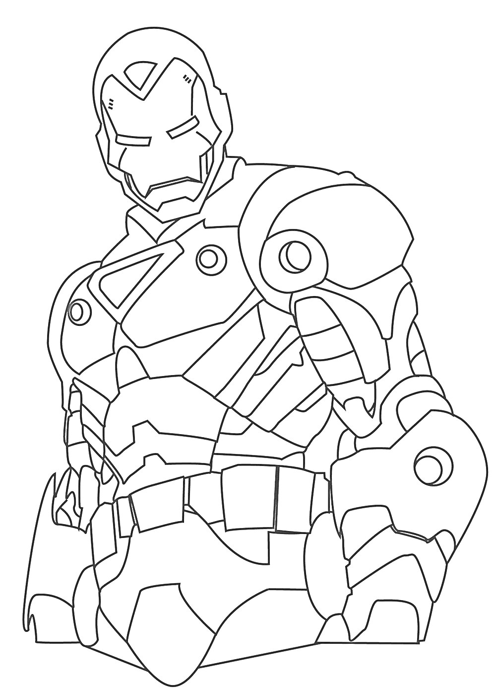 Раскраска Раскраска Железный человек в боевом костюме с элементами брони и шлема