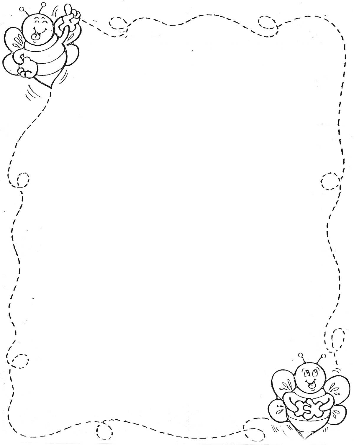 Раскраска рамка для текста с изображением пчелки и бабочки