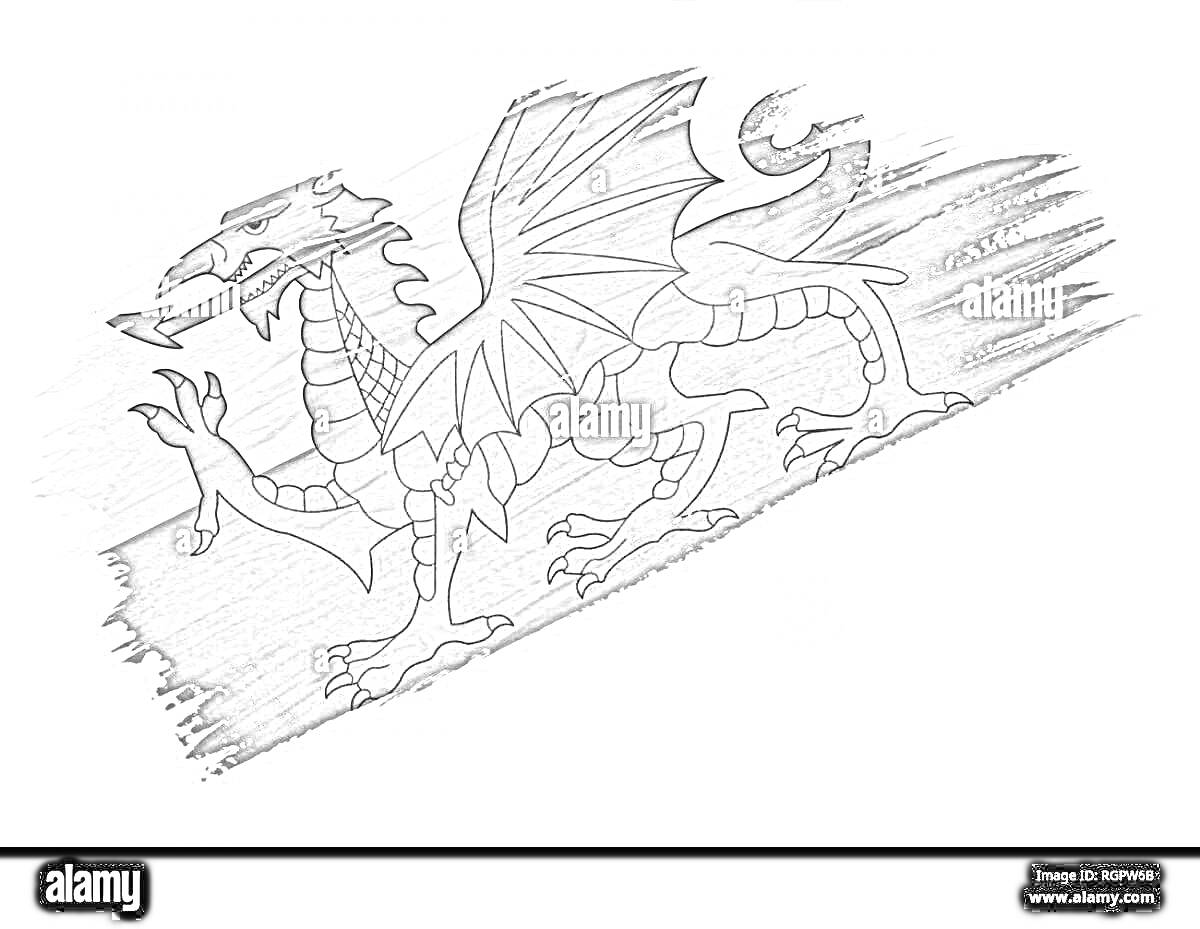 На раскраске изображено: Дракон, Уэльс, Мелкие детали, Детское творчество
