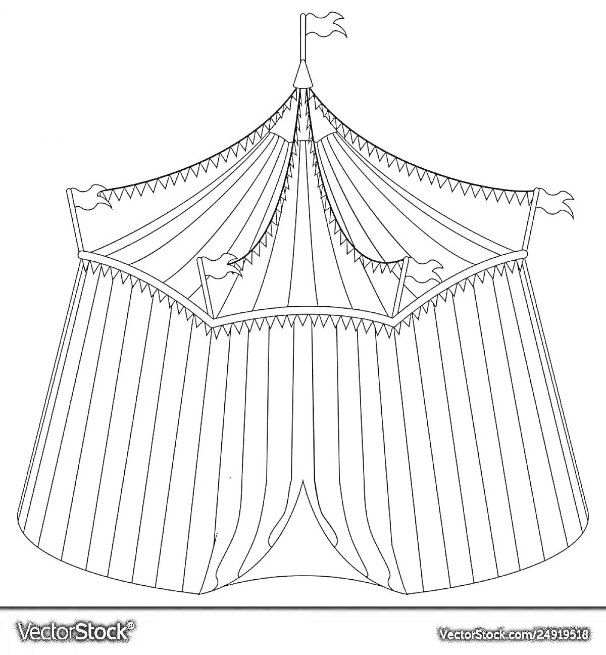 На раскраске изображено: Цирк, Шатер, Крыша, Тент