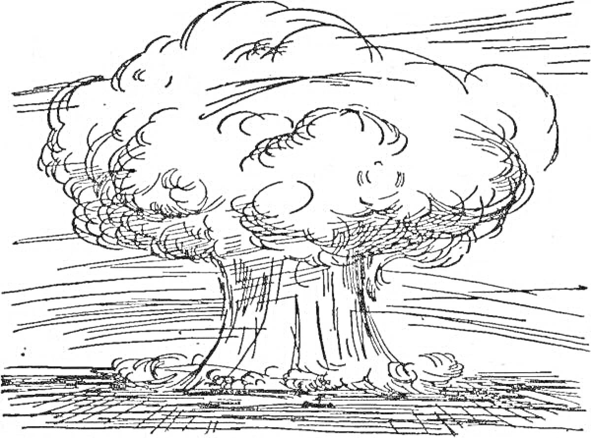 Раскраска Ядерный взрыв с облаком грибообразной формы