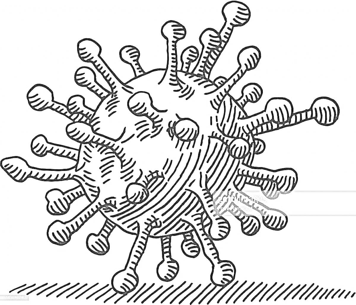 На раскраске изображено: Вирус, Шипы, Биология, Молекулы, Иллюстрация, Инфекция