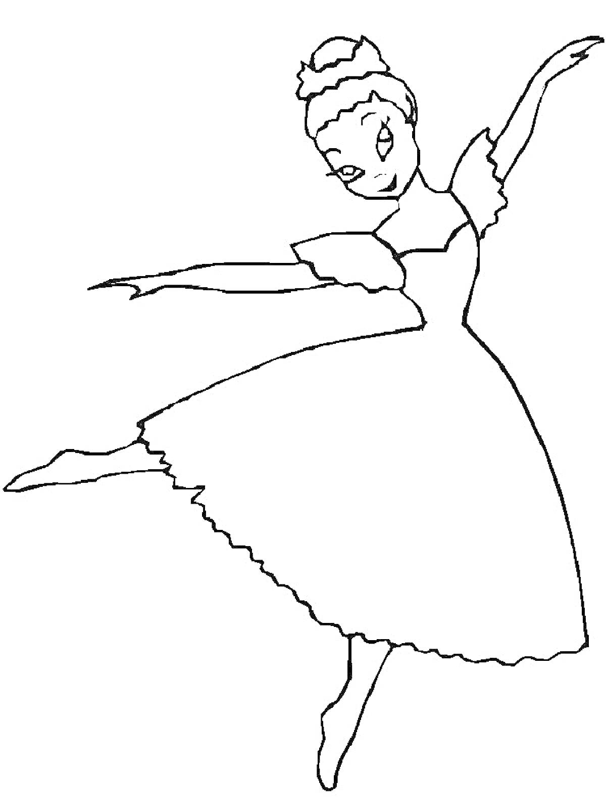 На раскраске изображено: Балерина, Танец, Платье, Балет, Танцовщица, Искусство