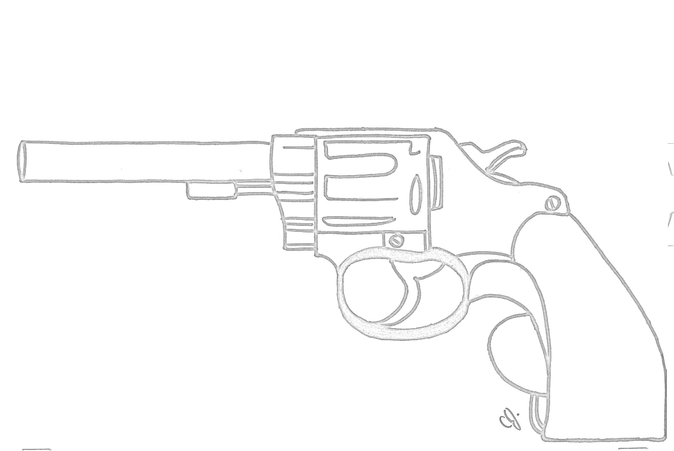 Раскраска Раскраска пистолета-револьвера с длинным стволом и эргономичной рукоятью