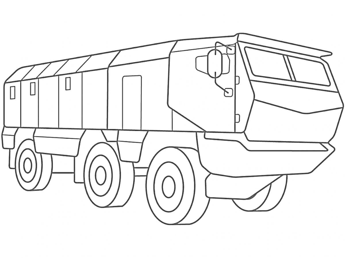 Раскраска Военный грузовик с шестью колёсами