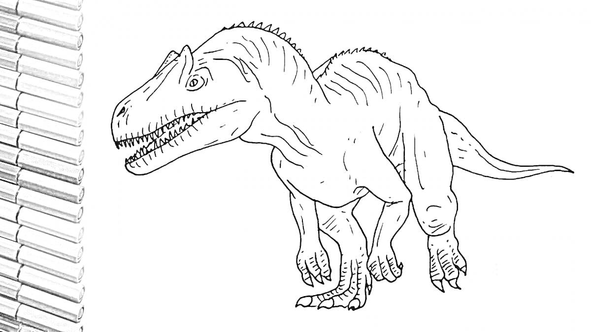 Раскраска Раскраска кархародонтозавр с наборами карандашей