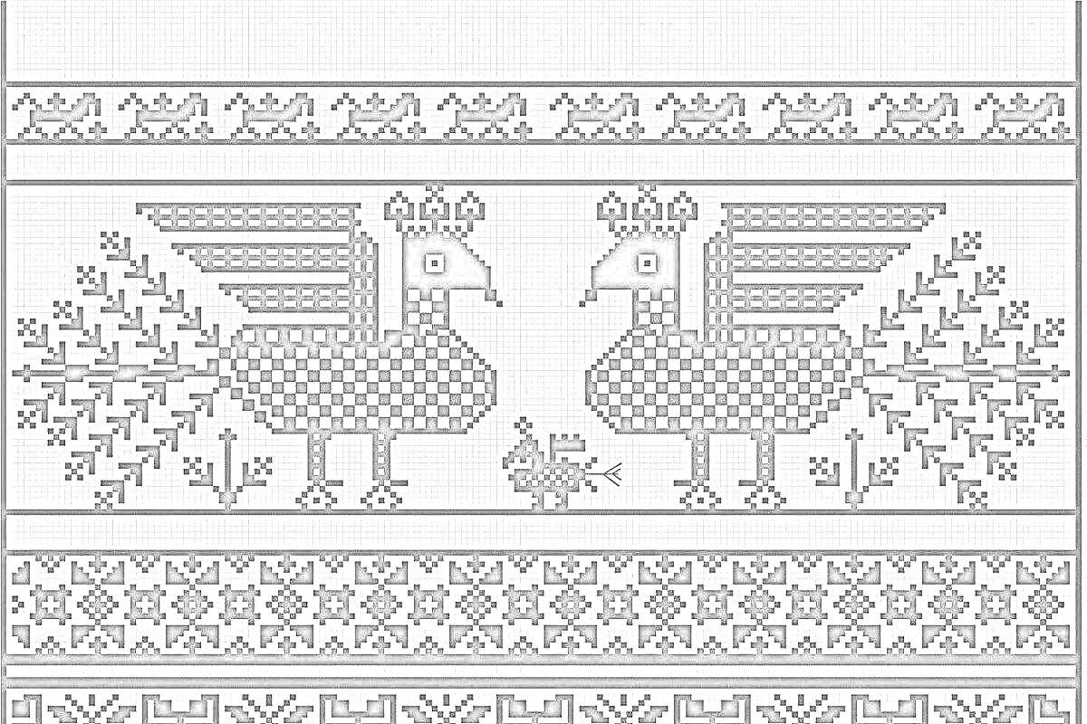 Раскраска Белорусский ручник с двумя птицами и орнаментами