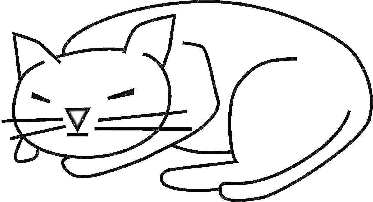Раскраска Картонный кот, лежащий калачиком
