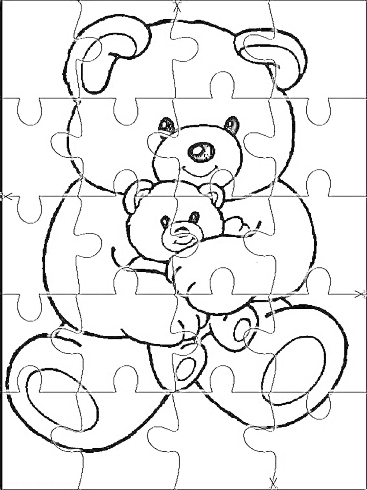 На раскраске изображено: Пазл, Медведь, Медведица, Игра, Для детей, Контурные рисунки