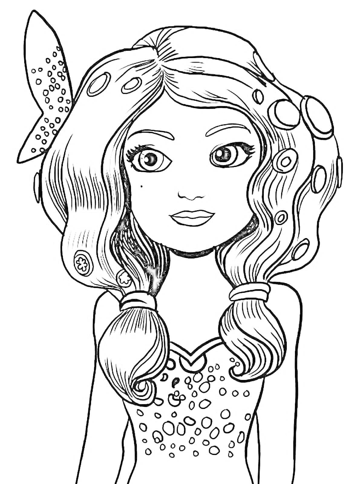 Раскраска Девочка с длинными волосами и бабочкой