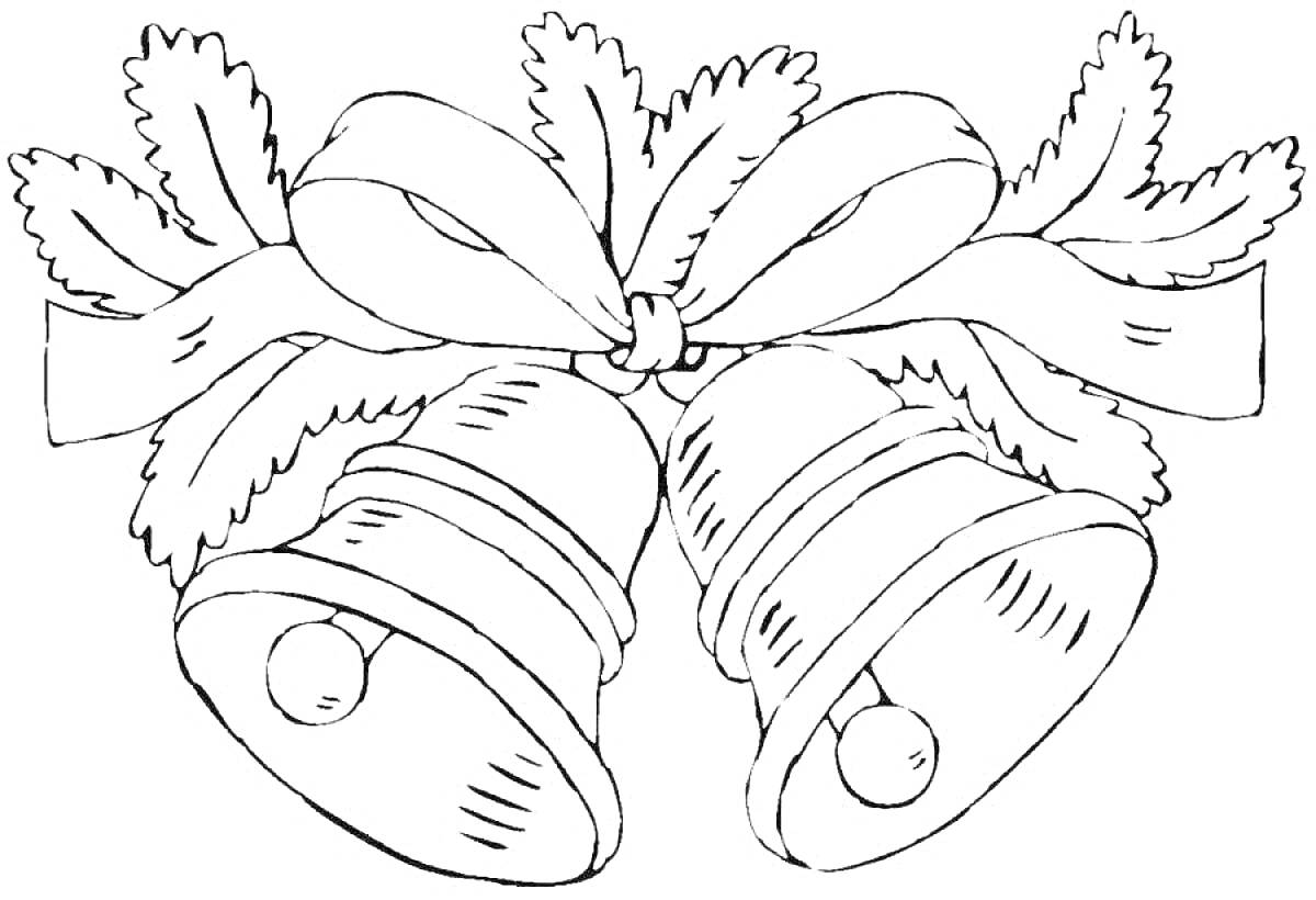На раскраске изображено: Колокольчик, Новый год, Еловые ветки