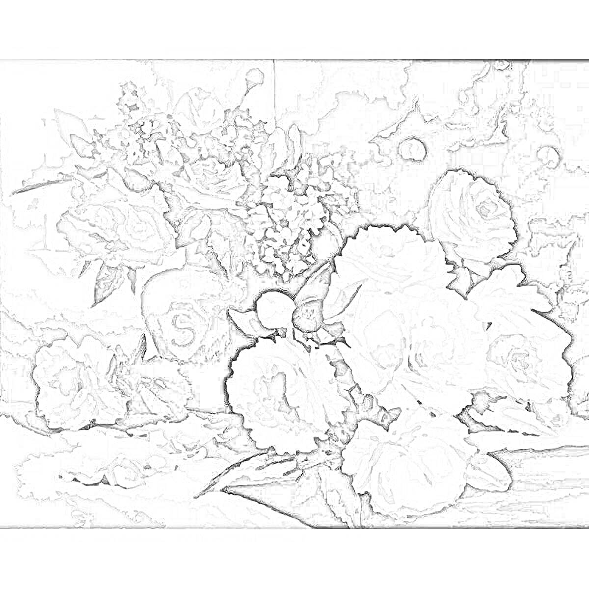 Раскраска Белоснежка по номерам - цветочная композиция с вазами и белыми розами