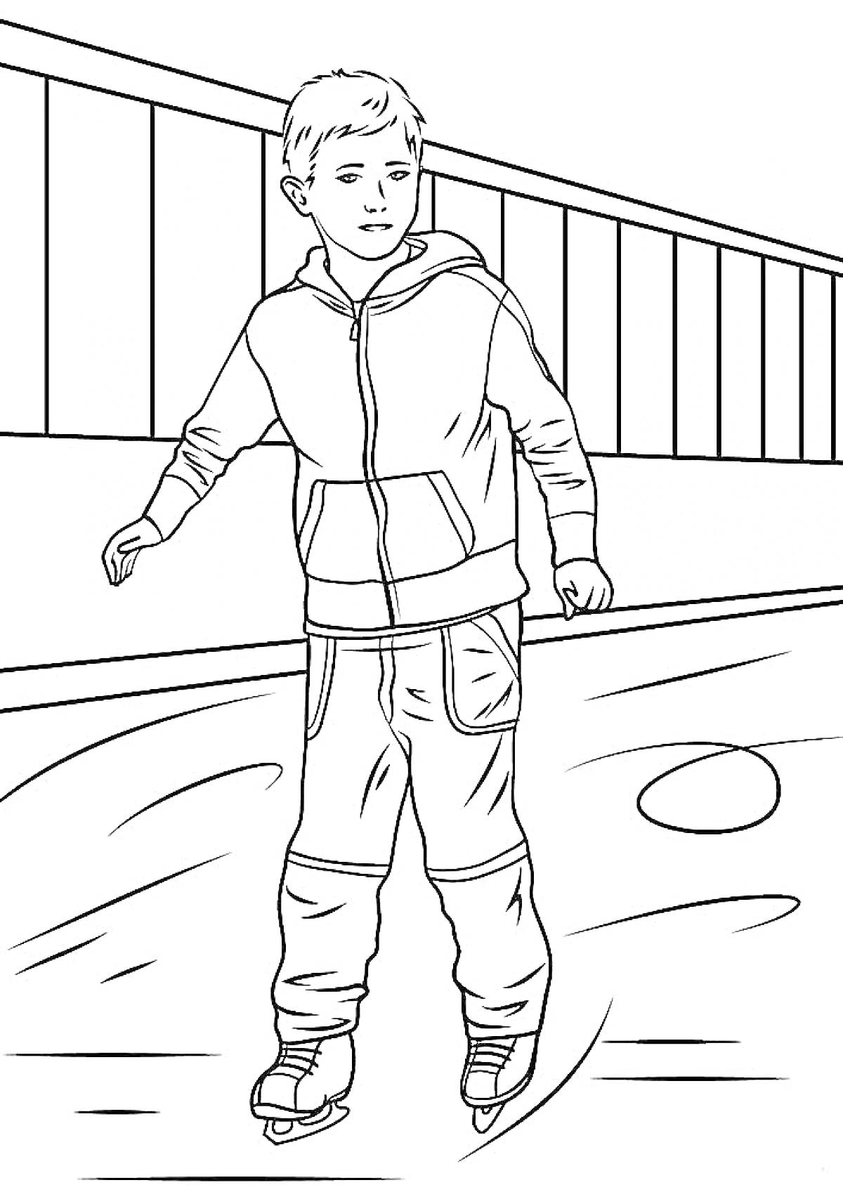 Раскраска Мальчик на катке в спортивной одежде