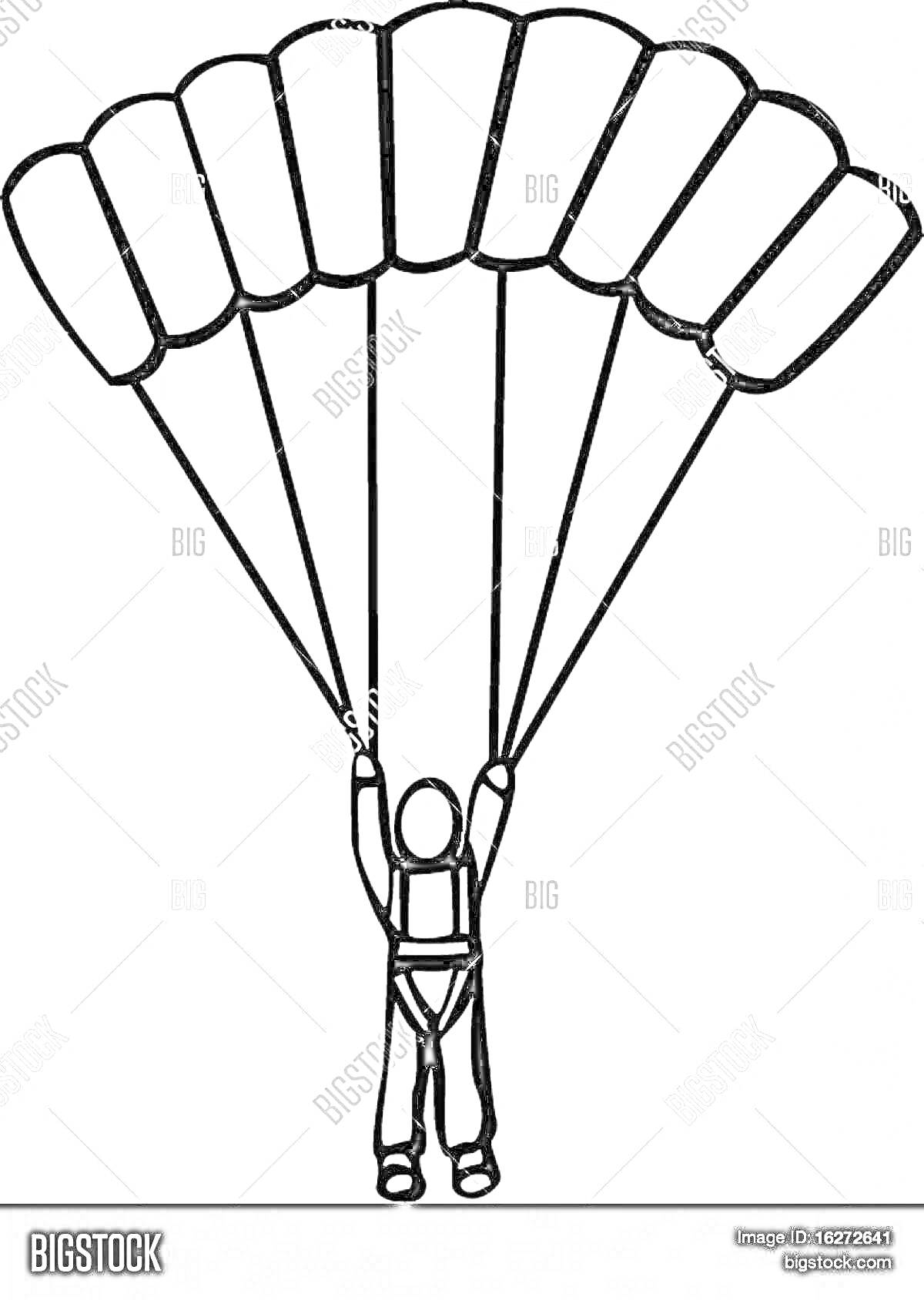 Раскраска Военный парашютист с раскрытым парашютом