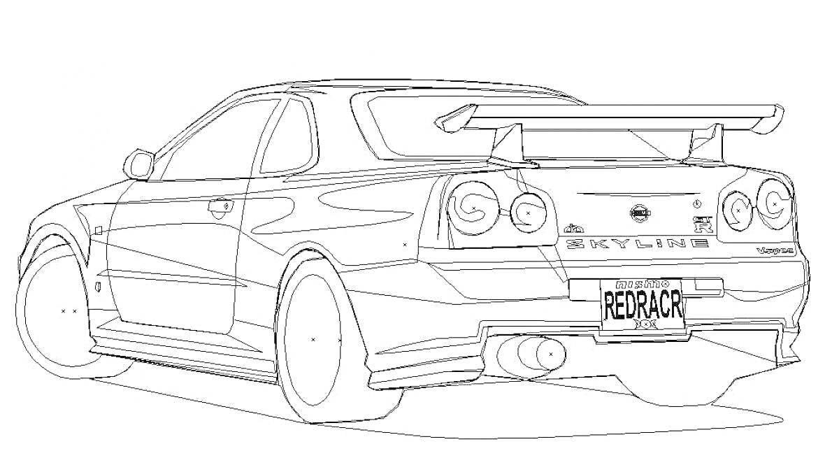 На раскраске изображено: Nissan Skyline, Номерной знак