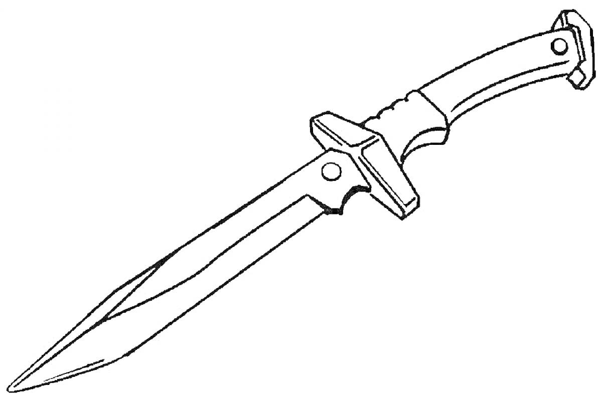 На раскраске изображено: Нож, Оружие, Клинок, Рукоятка, Бой, Узоры