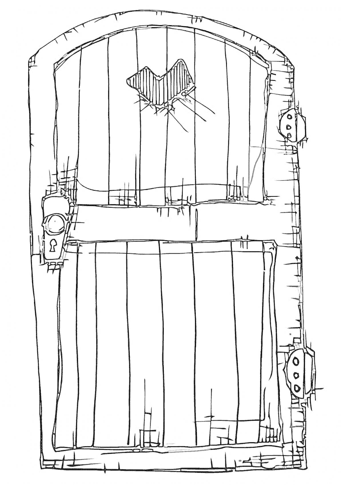 На раскраске изображено: Дверь, Замок, Петли