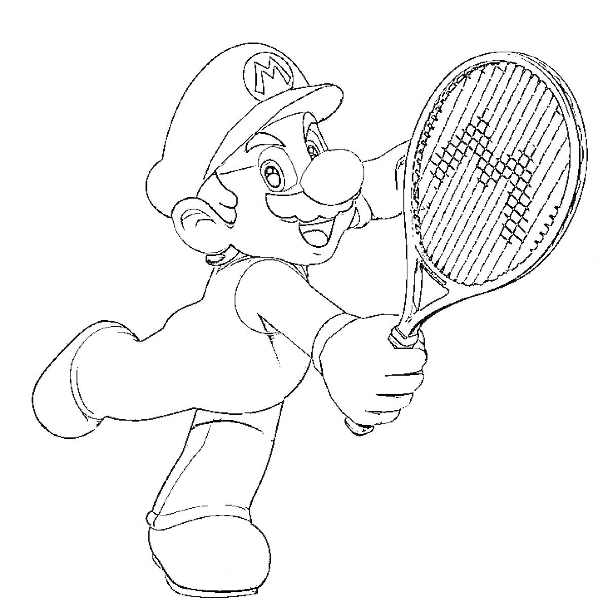 Раскраска Человек в кепке и костюме с ракеткой играет в теннис