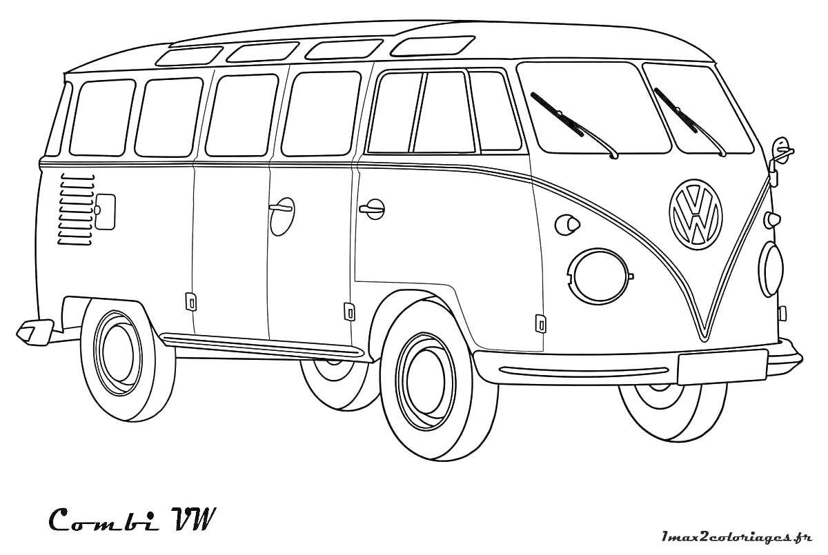 Раскраска Фургон Volkswagen с окнами и дверьми