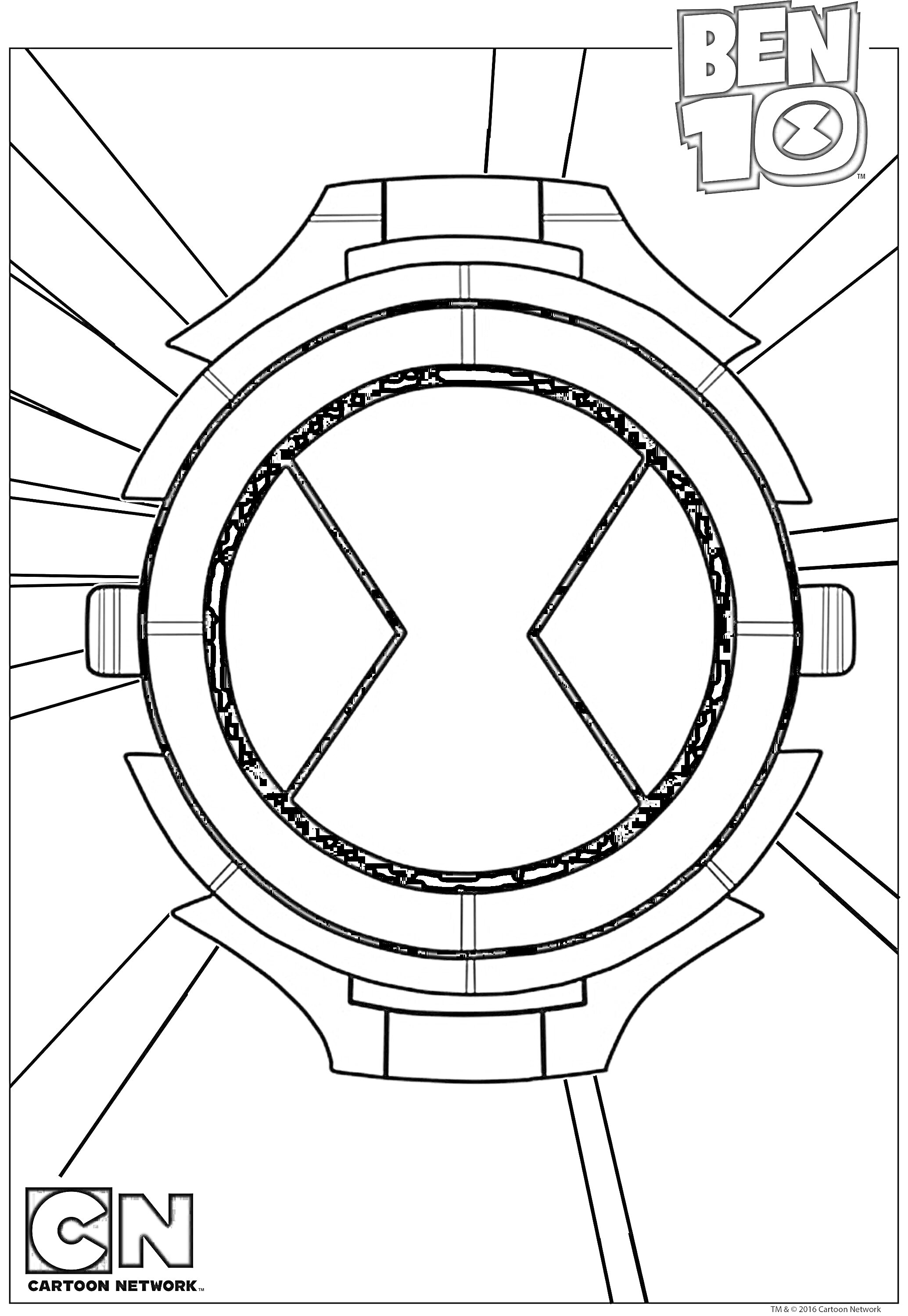 На раскраске изображено: Бен 10, Омнитрикс, Часы