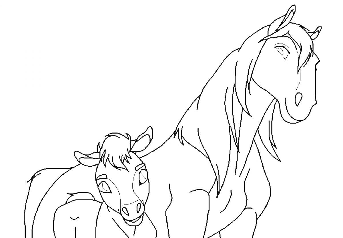 На раскраске изображено: Лошадь, Жеребенок, Спирит, Душа прерий, Животные