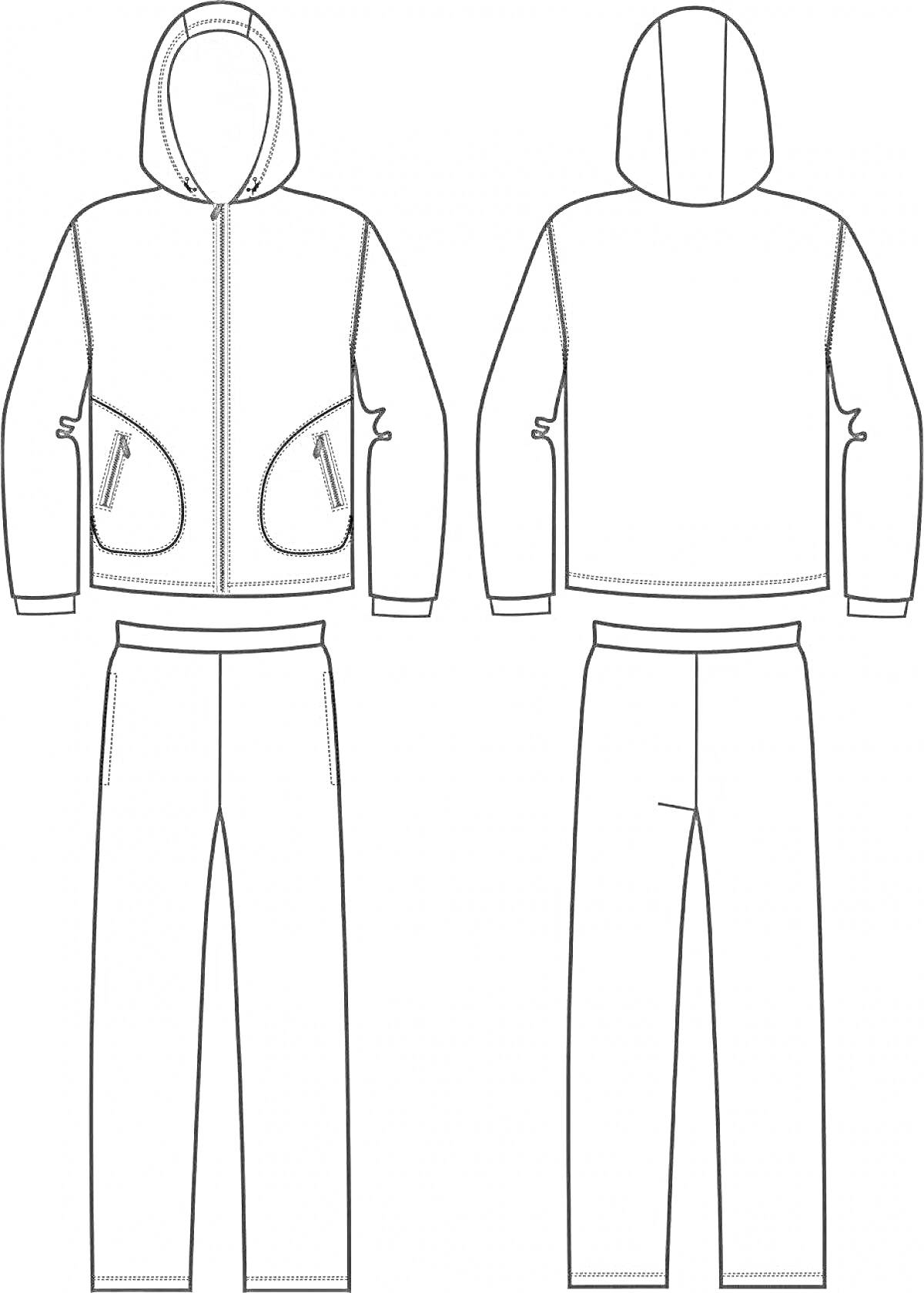 Раскраска Спортивный костюм с капюшоном и молниями на карманах