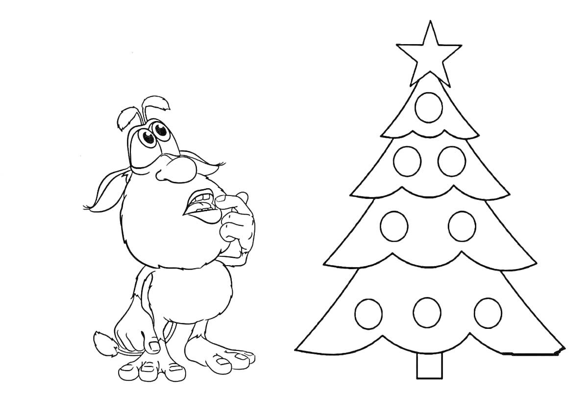На раскраске изображено: Буба, Новогодняя елка, Игрушки, Круги, Новогодние украшения