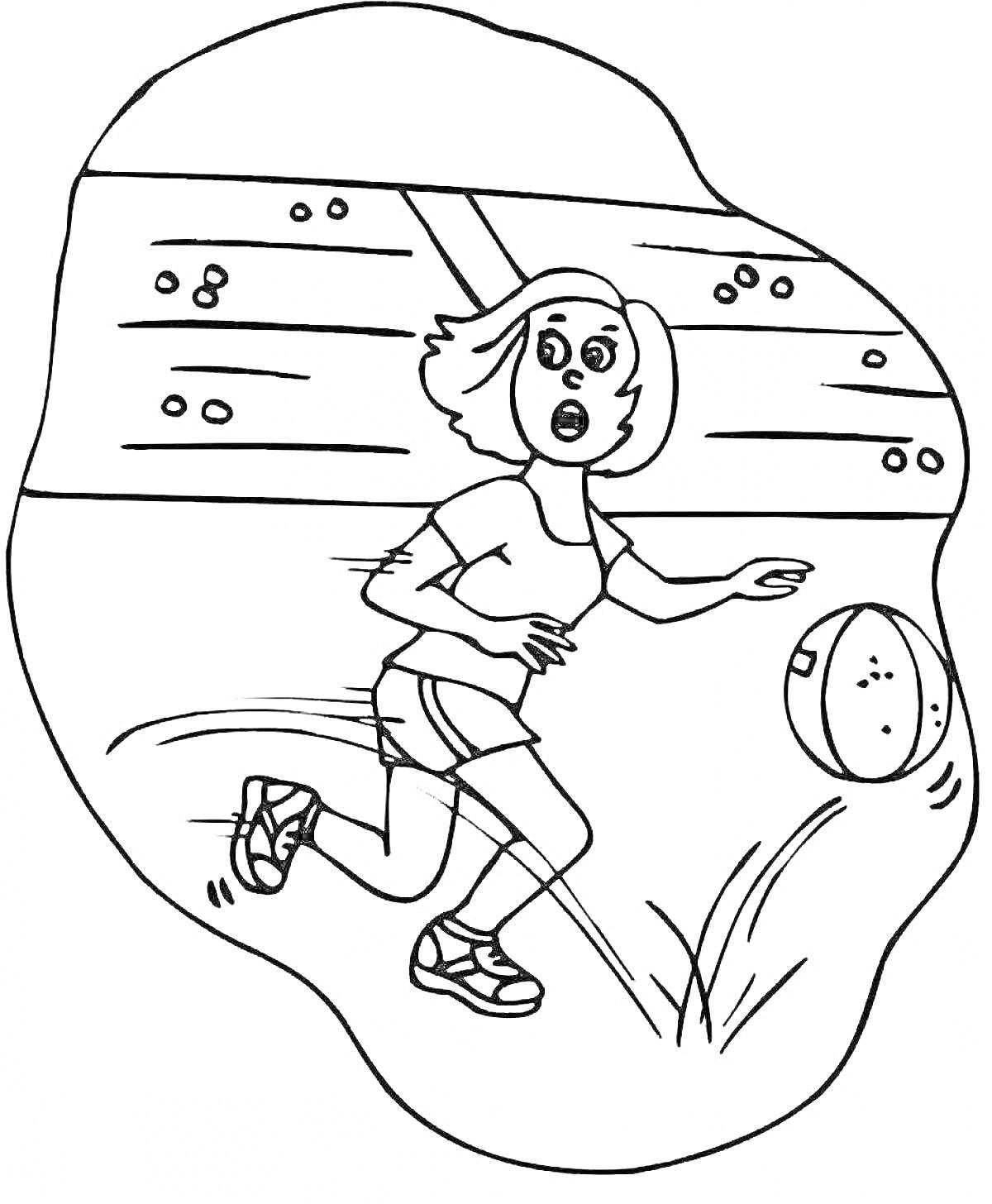 На раскраске изображено: Спорт, Футбол, Девочка, Стадион, Детский спорт