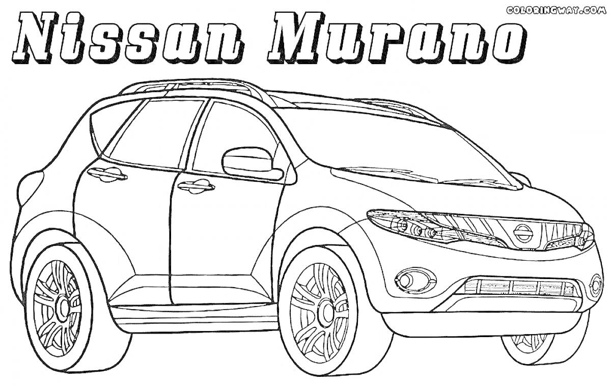 Раскраска Nissan Murano с боковой перспективы и титульной надписью