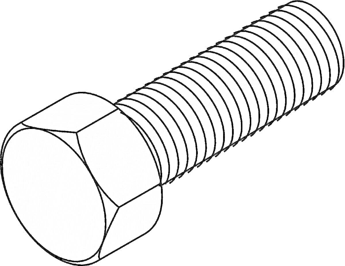Раскраска Болт с шестигранной головкой и резьбой
