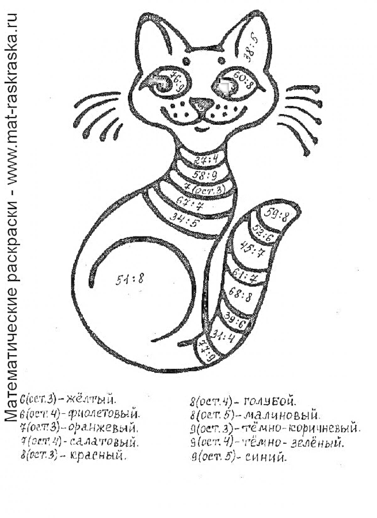 На раскраске изображено: Математика, 3 класс, Кот, Цифры, Математика для детей, Учебные материалы