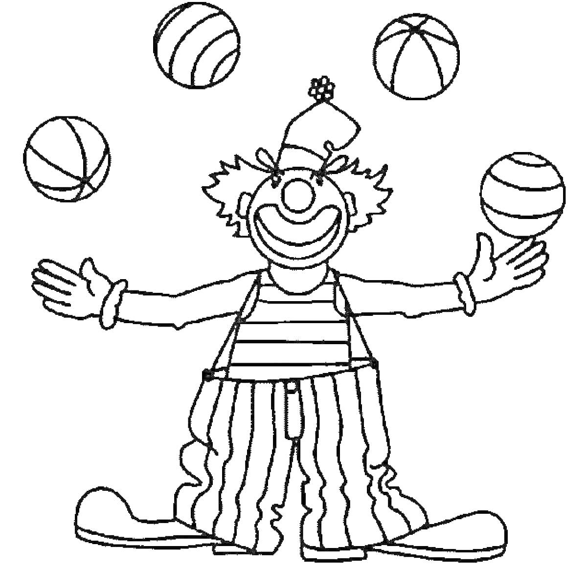 На раскраске изображено: Жонглирование, Мячи, Радость, Дошкольники, Цирк, Веселье, Улыбка, Шляпа