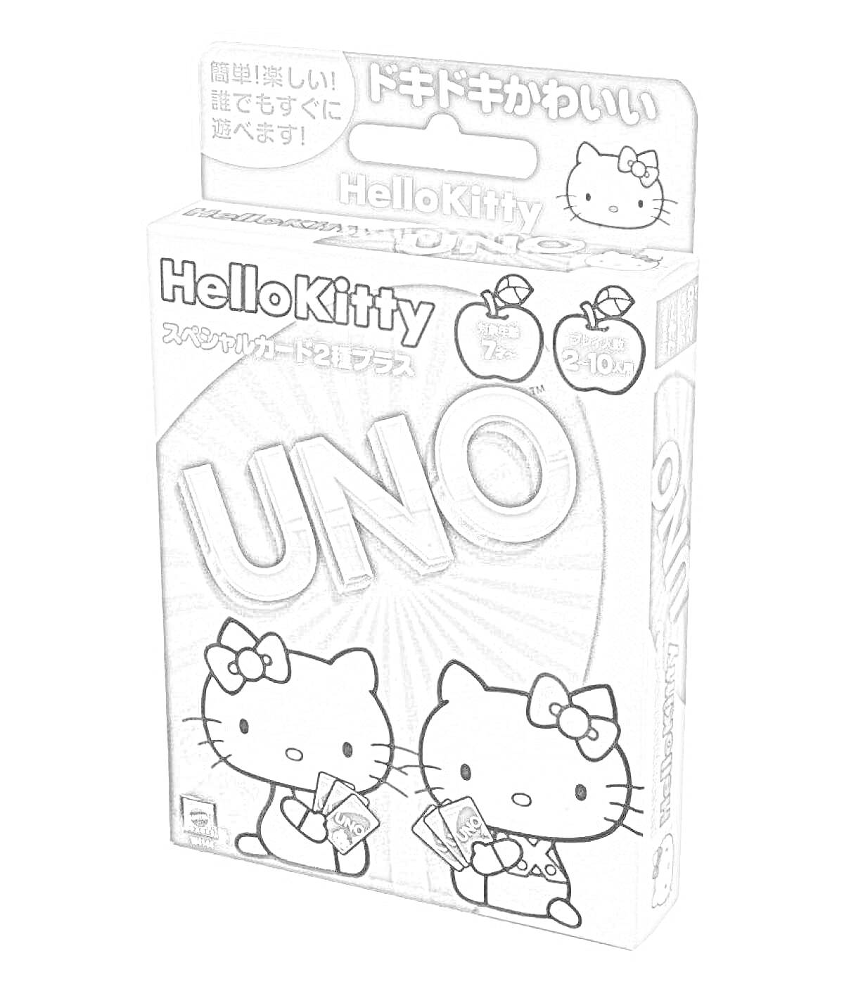 Раскраска Карты УНО Hello Kitty с изображениями Хелло Китти и коробкой для игры