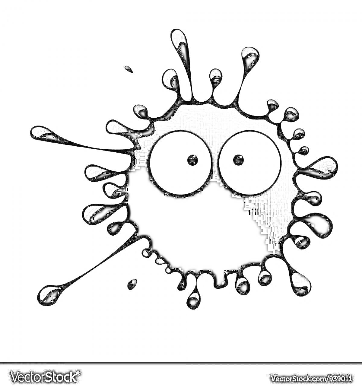 На раскраске изображено: Черное пятно, Глаза, Брызги, Грязь, Злючка, Капли