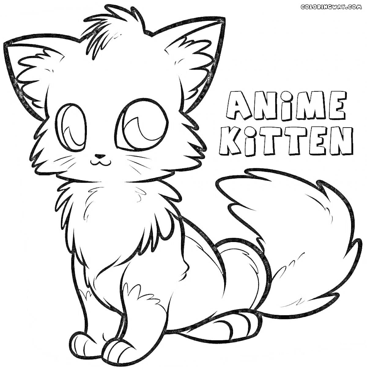 Раскраска Раскраска аниме котенок с надписью 