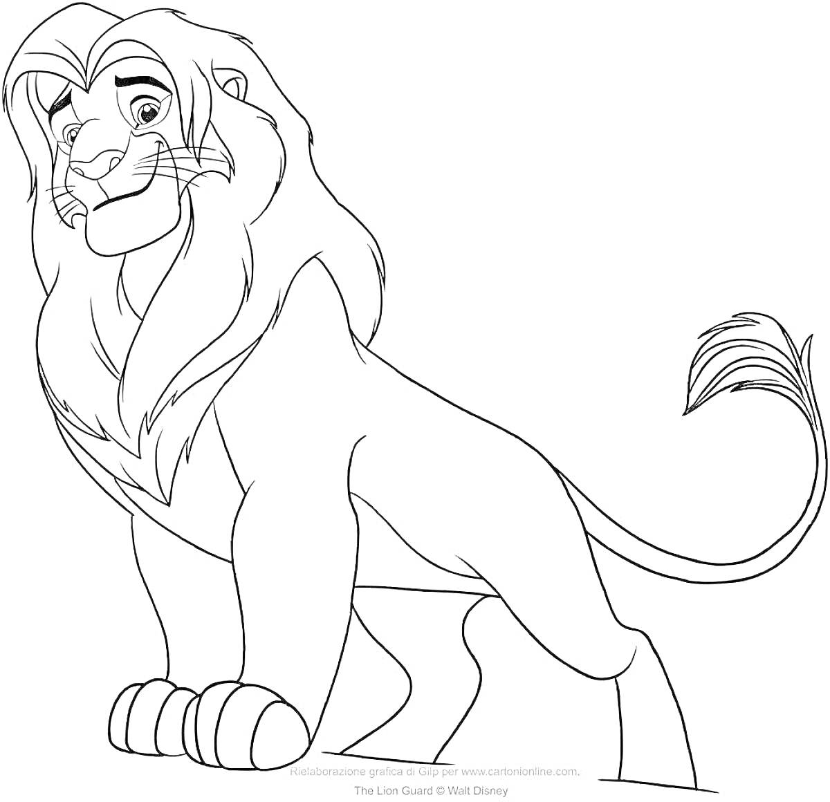 Раскраска Лев из короля льва стоящий на четырёх лапах