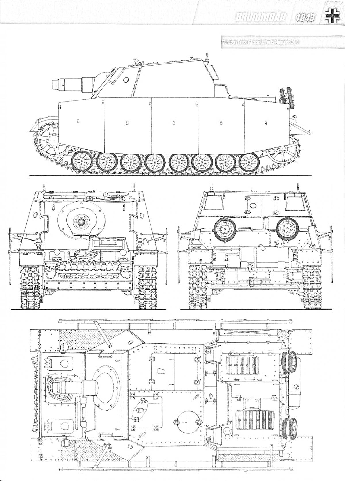 Схематическое изображение штурмтигра с четырех сторон (вид сбоку, вид спереди, вид сзади, вид сверху)