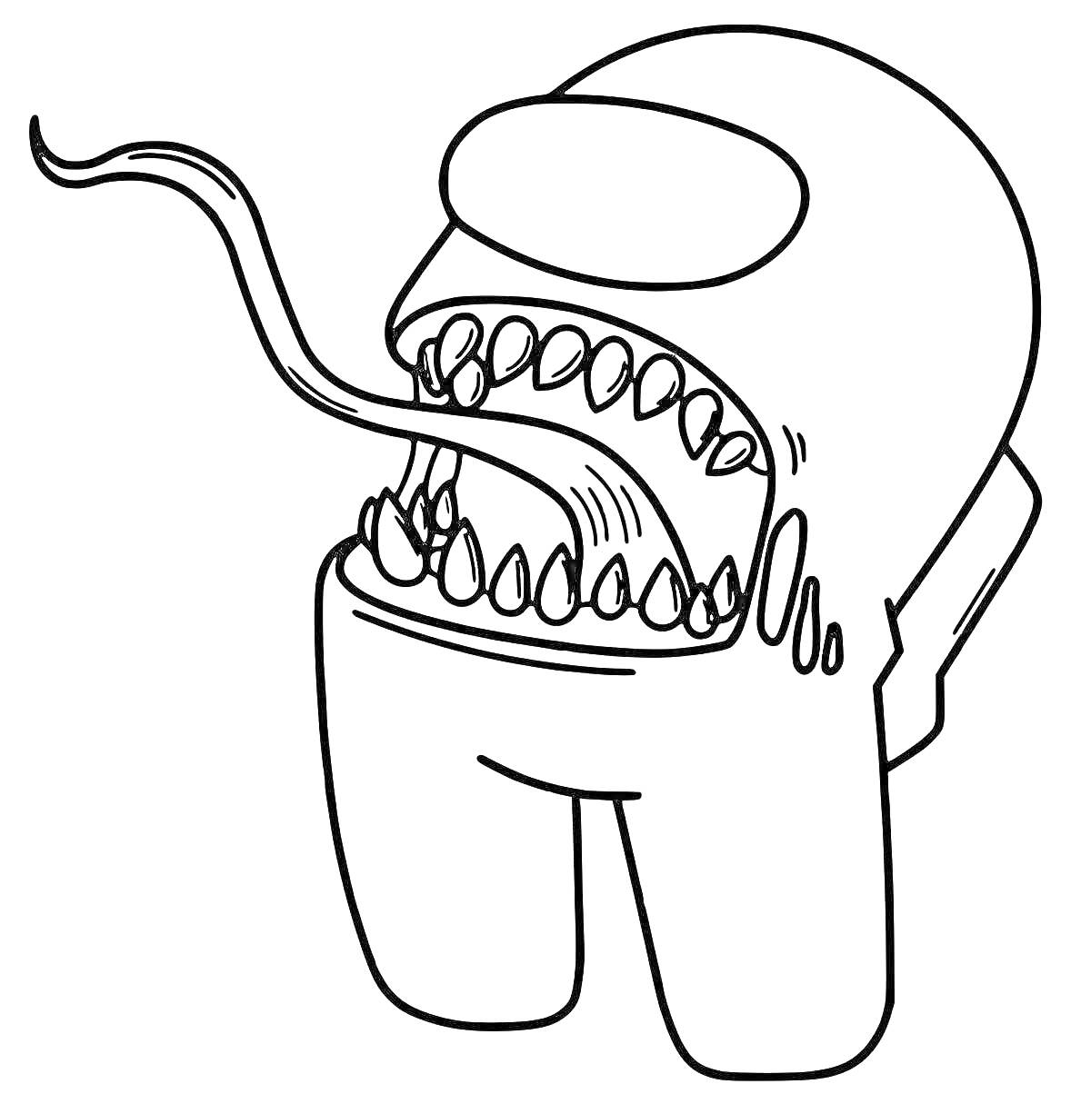 На раскраске изображено: Длинный язык, Открытый рот, Зубы, Для детей, Амонг Ас