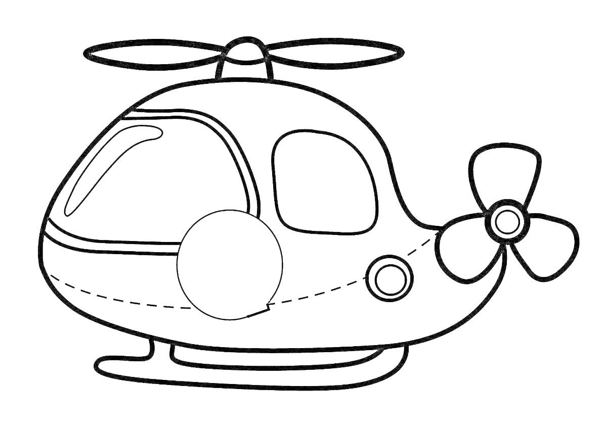 На раскраске изображено: Вертолет, Транспорт, Для детей, Иллюминаторы, Пропеллеры