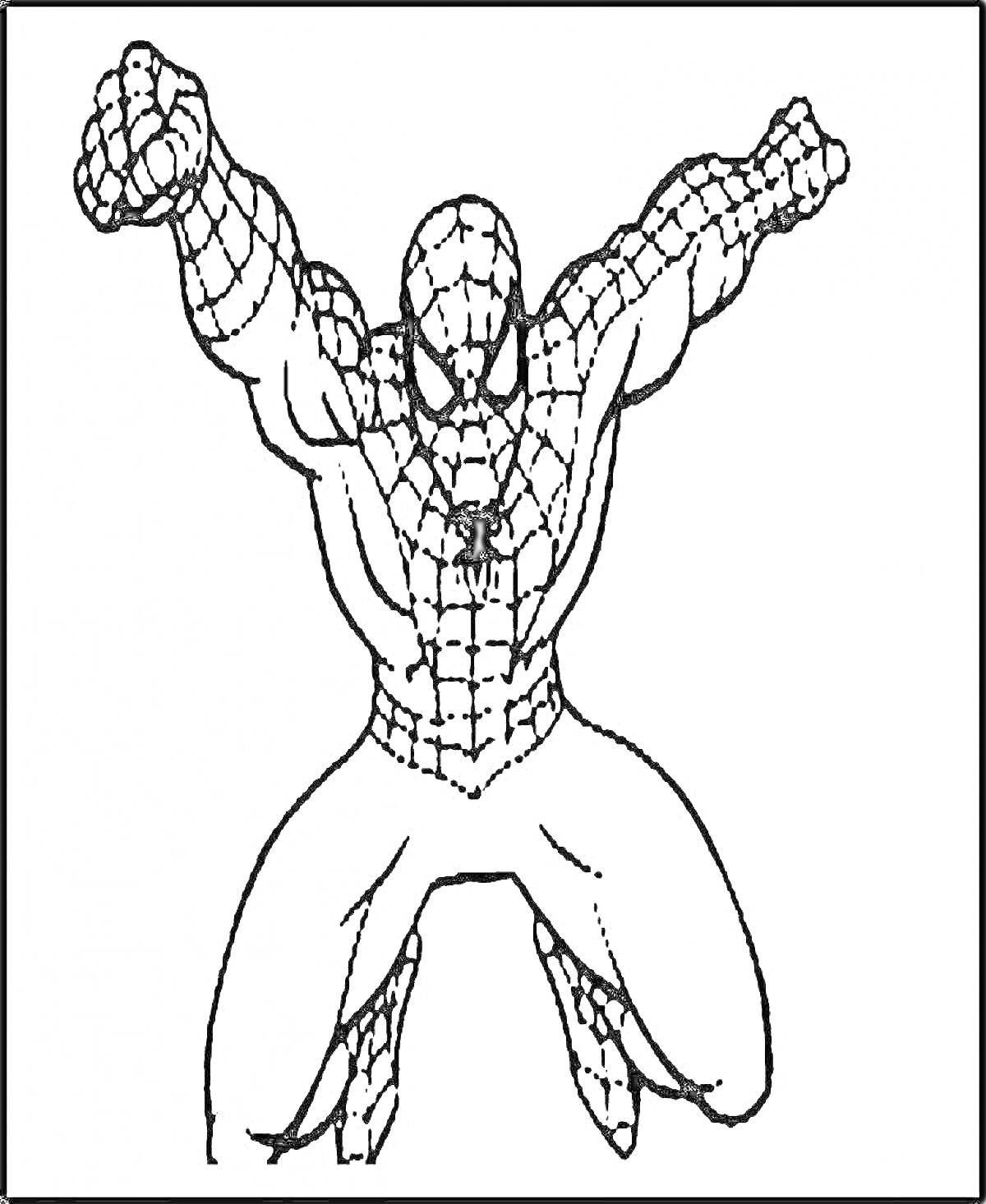 Раскраска Злой Человек-Паук в прыжке с поднятыми руками
