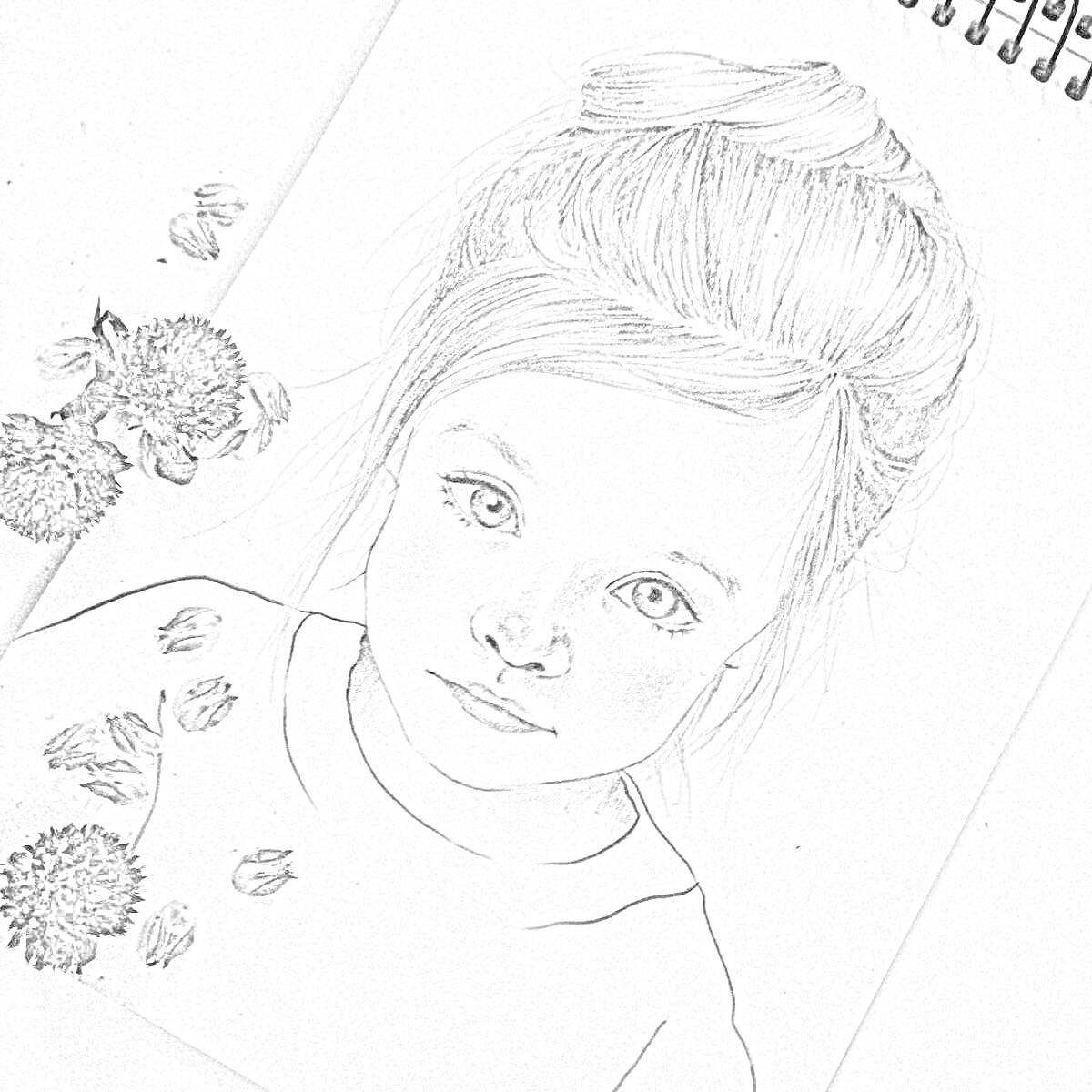 Раскраска Портрет девочки с цветами