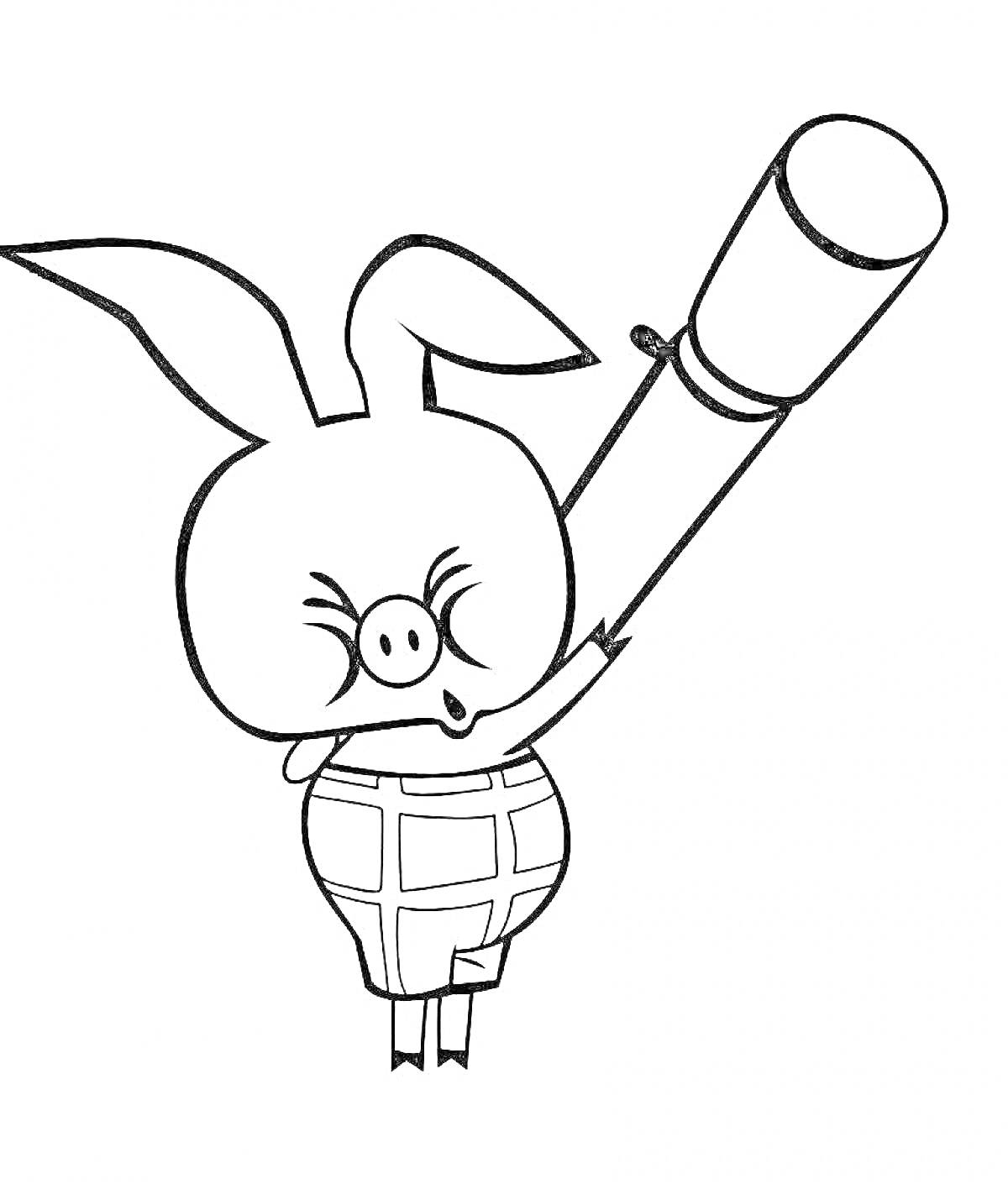 На раскраске изображено: Пятачок, Труба